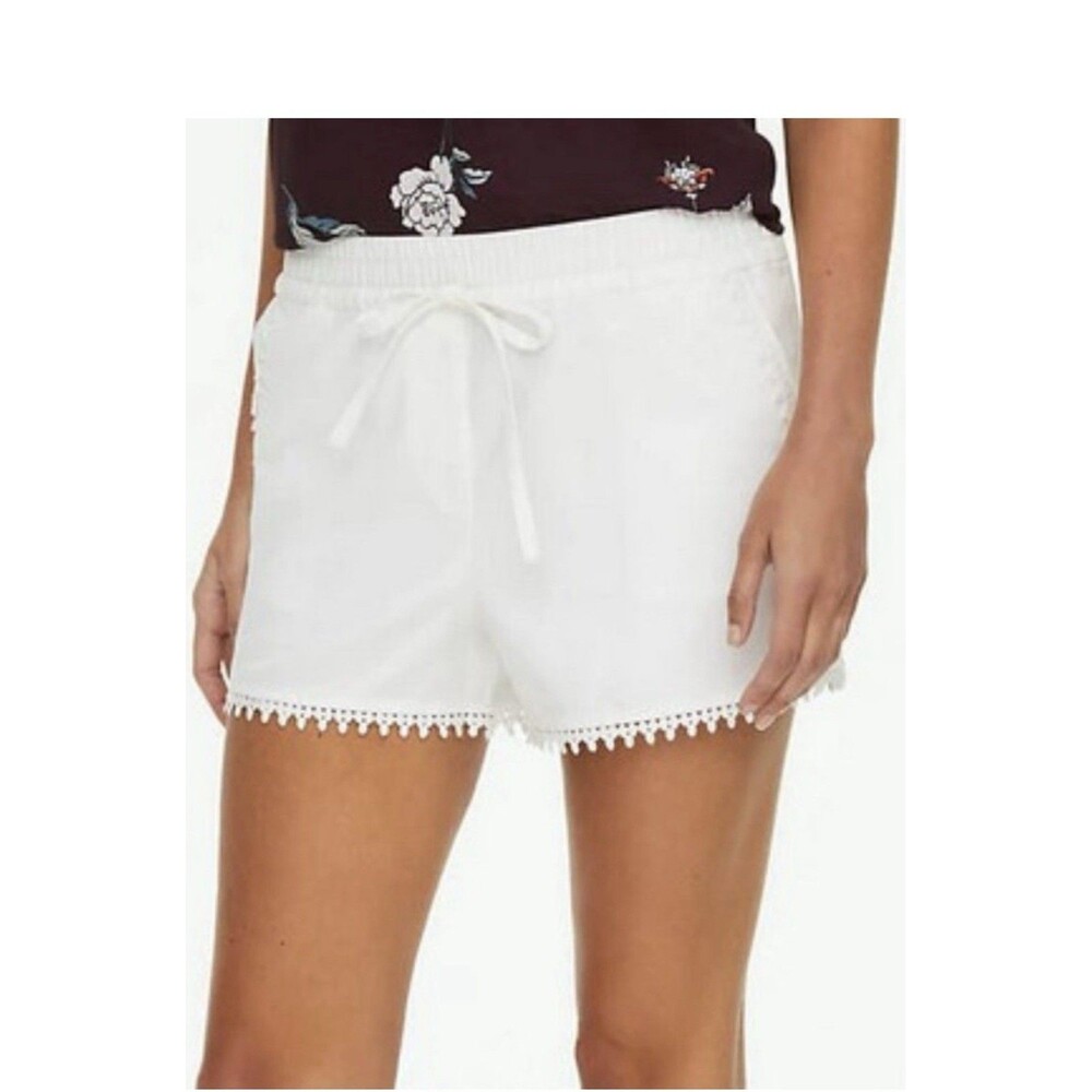 NEW W/Tag Ann Taylor Loft Outlet Wm Shorts Eyelet Trim White Linen Blend SZ‎ LG